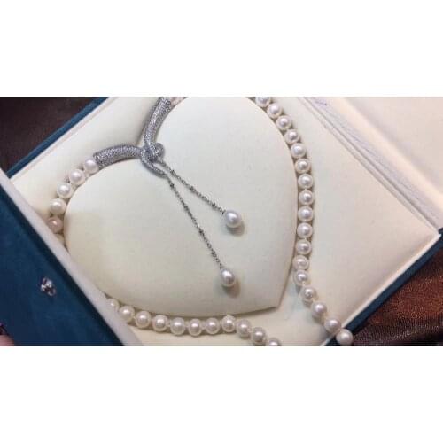 Pearls Necklaces Fine Jewelry 1202 Natural Fresh Water White Pearls 9mm Necklaces for Women Fine Pearls Necklaces