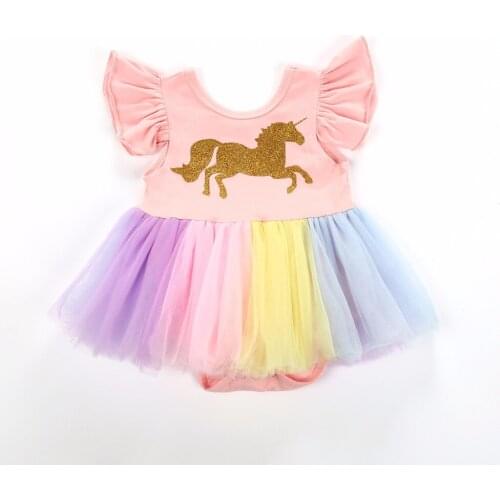 Baby Newborn Dress Rainbow Frill Princess Dress Short-sleeve Jumpsuit Bebies Birthday Party Baby Clothing
