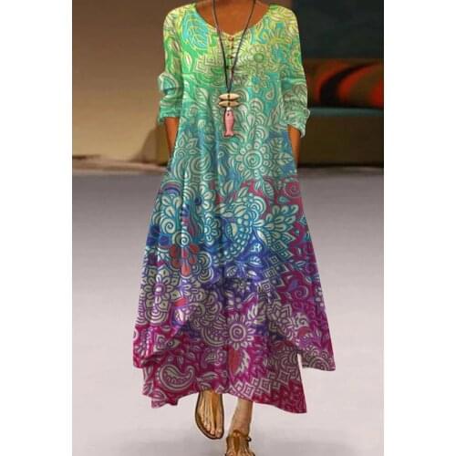 Mom Long Sleeve Dress Womens Long Autumn New Print 2021 Young Fashion Party Dress New Korean Style Temperament Long Dress