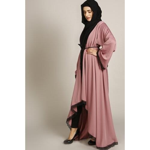 Turkey Islamic Muslim Abaya Dress Lace Irregular Hem Kaftan Open Abayas Outwear Long Robe Lace-up Hijab Dresses Tunic Arab Jubah