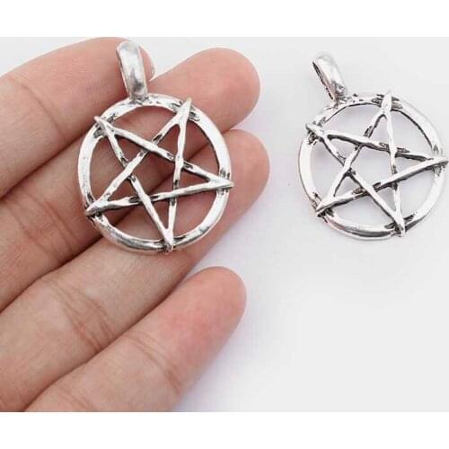 10pcs Tibetan Silver Open Round Star Pentagram Charms Pendant For DIY Bracelet Necklace Jewelry Accessories Making 36x25mm