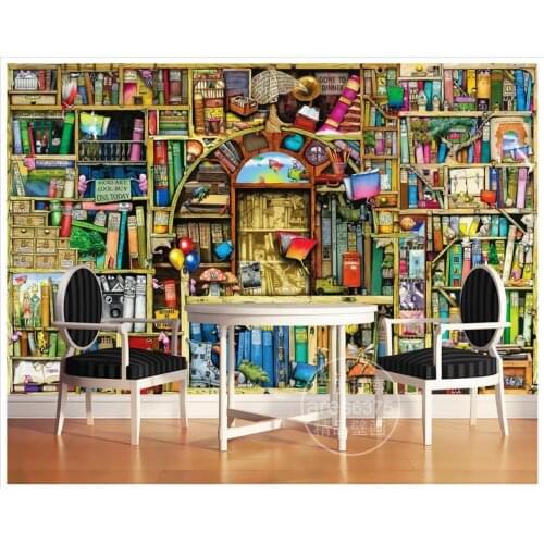 Custom photo wallpaper 3d murals wallpaper for walls 3 d Cartoon hand-painted bookcase bookshelf children room background wall