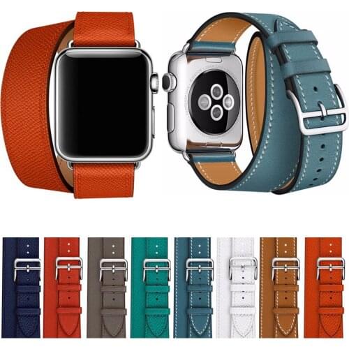 Double Tour Genuine Leather Strap for Apple Watch Band 42mm 38mm 44mm 40mm Bracelet Wrist Watchband Belt iWatch Series 5/4/3/2/1