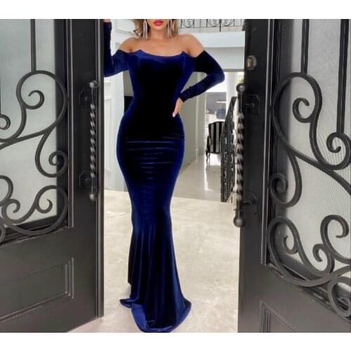 Sexy Long Sleeve Black Velvet Evening Dresses Mermaid Corset Back Arabic Abendkleider Robes De Soirée for Women