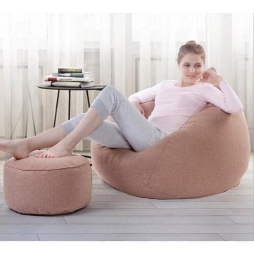 Cover only No Filler- WITH OTTOMAN LARGE size adults linen bean bag chair, home sofa furniture, Good quality beanbag seat sack