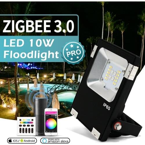 GLEDOPTO 10W Smart ZigBee3.0 RGBCCT Floodlight Pro 700LM Outdoor Lights IP65 Waterproof Works with Alexa Echo Plus SmartThings