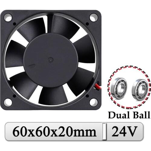 10Pcs/Lot Gdstime DC 24V 60mmx20mm 60mm Dual Ball Brushless Industrial Case Cooling Fan 6020 6cm 3D Printer Axial Exhaust Cooler