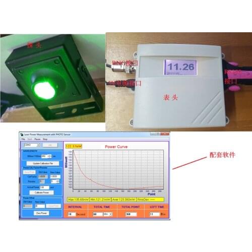 Laser power meter photoelectric type 0.01mW-100mW range, fast response, pure RS232 control