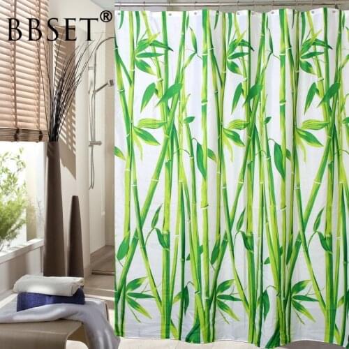 Plants Shower Curtain Green Bamboo Landscape Pattern Waterproof Multi-size Douchegordijn Bathroom Decor with 12 Hooks