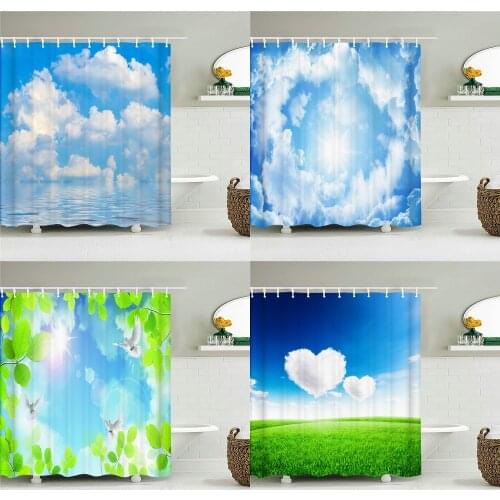 Blue Sky Clouds Scenery Shower Curtain Waterproof Bathroom Curtain With Hooks Bath Curtains Fabric 3d Printed 180*200cm Curtain