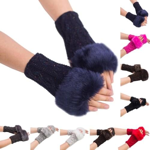 Women Girl Keep Warm Winter Faux Rabbit Wrist Fingerless Gloves Mittens Female Glove Winter Warm Gloves Women Velvet Mittens