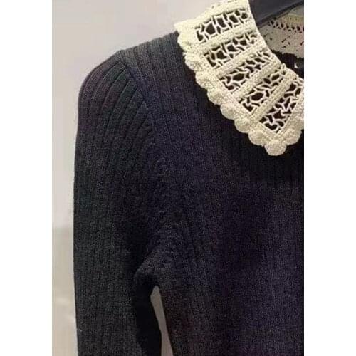 Women Sweater 2021 Fall/Winter Chain Link Flower Doll Collar Single-breasted Knit Top Cardigan