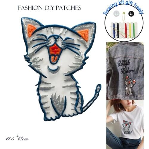 1pc sew on cute cat Patches for Clothes Embroidery animal parches Applique Decoration patch