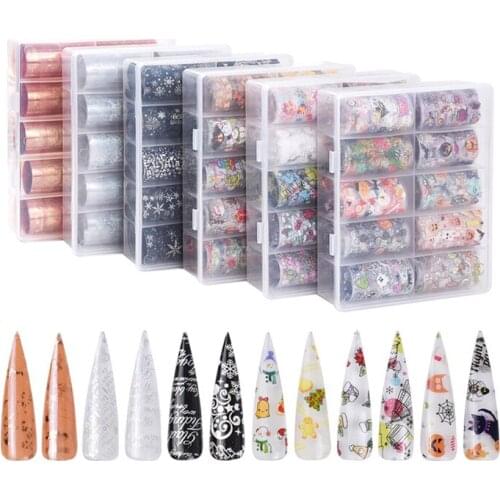 10 rolls/box nail stickers Halloween series mixed size Christmas transfer stickers starry sky stickers flower nail decoration