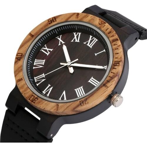 2020 Top Gift Natural Wood Watch Men Women Black Genuine Leather Wooden Quartz Watches Man Wristwatch Clock Hour Reloj de madera