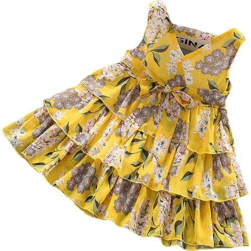 2021 girls dress spring and summer fashion new childrens dress foreign style V-neck sleeveless princess dress