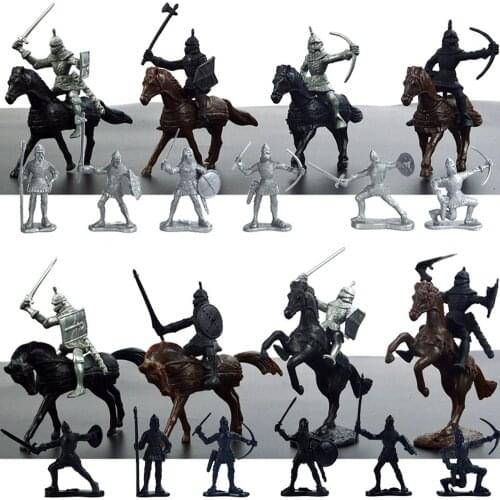 28pcs Plastic Medieval Knights Horses Ancient Soldier Military War Action Figures Model Toys Playset for Boy Children Kids Gifts