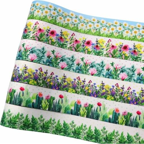 5 yards 1-1/2 inch Flower spring pattern handmade DIY heat transfer ribbon webbing threaded belt ribbed ribbon satin ribbon
