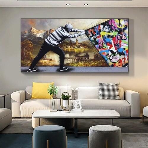 Abstract Graffiti Behind The Curtain Street Style Art Canvas Painting Poster Print Wall Art Picture Cuadros Home Room Decoration