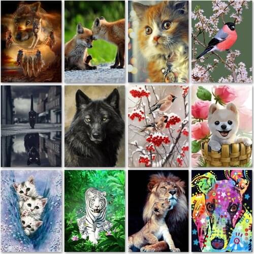 5D DIY Diamond Painting Animal Series Full Diamond Embroidery Wolf Cat Cross Stitch Kits Diamond Art Animal Picture Home Decor