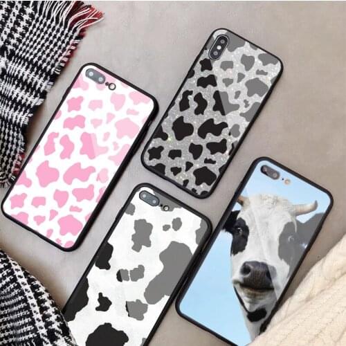 Cow Tempered Glass Phone Case For iphone 12 11 Pro Max 5 6 7 8 PLUS X XS XR XSMax Shell