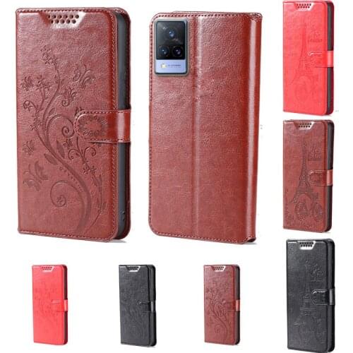 For Vivo V21 intaglio icon butterfly flower Tower Flip Leather Wallet Phone Case For Vivo V21e 4G Phone cover card slot