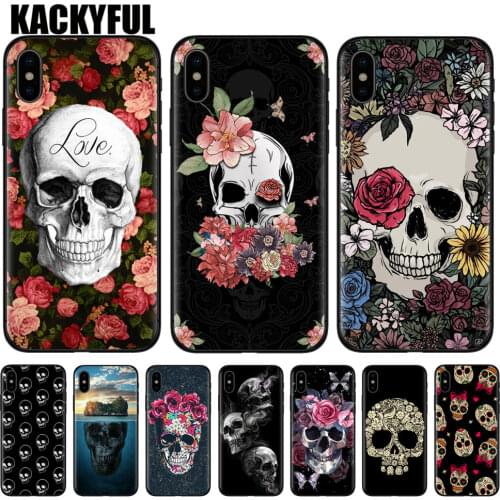 KACKYFUL Retro Style Flower Skull Phone Case For Coque iphone 11 Pro X XR XS Max 8 7 6 6S Plus 5S SE Soft Silicone Back Cover