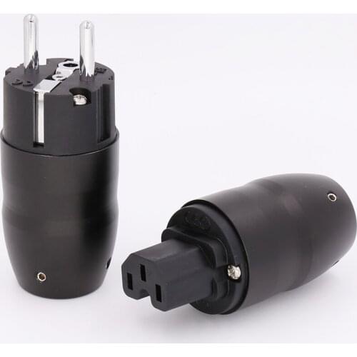 Black aluminium Rhodium Plated Schuko Power Plug Connector hifi iec female plug
