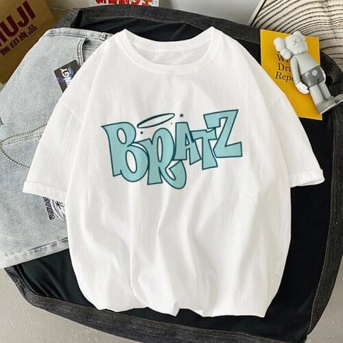 Cute Graphic T Shirt Women Summer Bratz Letter Print Plus Size Tee Casual White Tops Fashion Short Sleeve Tshirt Women Clothing