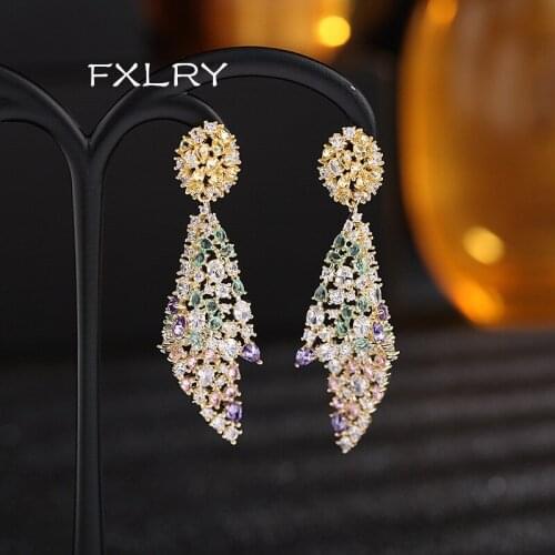 FXLRY Gorgeous Fashion Exaggerated Lrregular Micro-set Zircon Big CZ Drop Earring For Women Jewelry