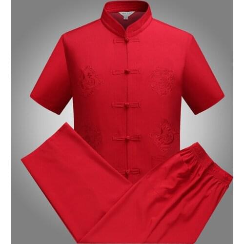 Short Sleeve Cotton Traditional Chinese Clothes Tang Suit Top Kung Fu Tai Chi Uniform Summer Shirt Blouse Coat for Men