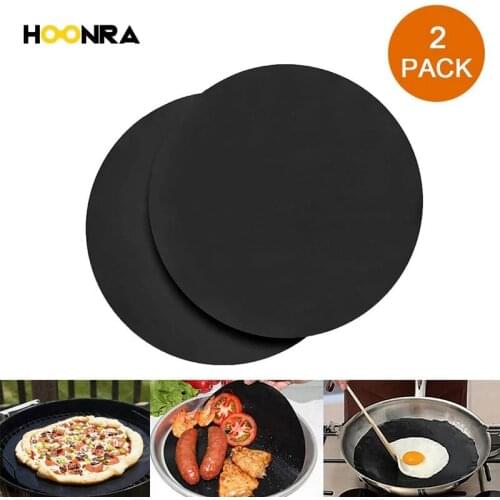 HOONRA 2Pcs Non-stick Barbecue Mat Round Baking Mat Heat Resistant Pan Pad BBQ Grill Mat Kitchen BBQ Baking Pads