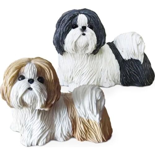 JJM Shih Tzu Dog Pet Figure Resin Model Canidae Animal Chrysanthemum Collector Toy Car Decoration Educational for Adults Kids