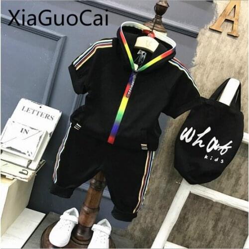 Colorful Boys Clothes Sets 2018 Casual Two-piece Suits Children Clothing Sets Summer Hooded Short-sleeved Suits Kids