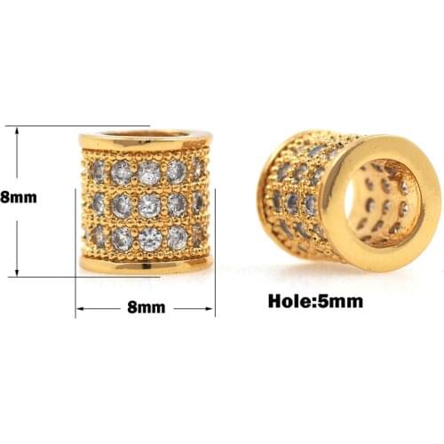Micro pavé Gold Round Spacer beads,Cylindrical Beads,Round Bracelet,Cubic Zirconia Beads,DIY Jewelry Components,8x8mm