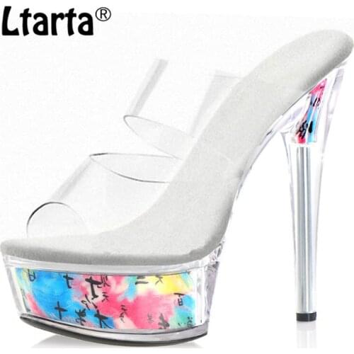 Ltarta 15cm Large Size Sexy Nightclub Pole Dancing Womens Shoes Waterproof Platform Transparent High Heel Sandals LYP