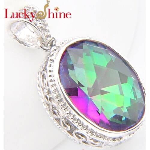 Luckyshine Promotion Jewelry Vintage Round Rainbow Mystic Crystal Silver Plated Wedding Pendant Russia USA Australia Pendants
