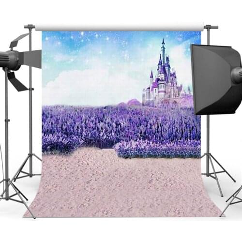 MOCSICKAPrincess Castle Photo Booth Backdrop for Birthday Lavender Flower Sea Background for Photography Studio CM-0046
