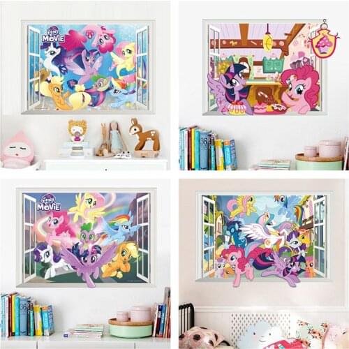 Cartoon Unicorn 3d Window Wall Stickers Decal For Kids Room Home Decoration Diy Anime Wall Mural Art Animal Pvc Posters