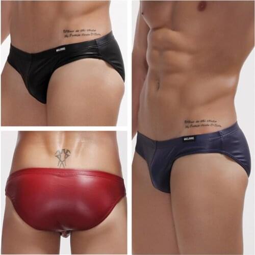 Mens Hot imitation leather Underwear Sexy Big Jockstrap Gay Briefs