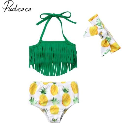 2019 Brand New Pineapple Swimwear Newborn Baby Girls 3Pcs Tassels Swimwear Belt Vest Brief Headband Swimsuit Bathing Beachwear