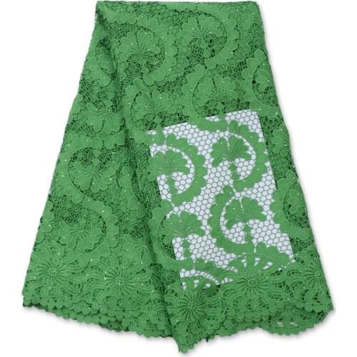 2021 Latest African Guipure Lace France Green Water Soluble With Stone Lace fabric High Quality Nigeria Cord Lace Fabric 4081B-1