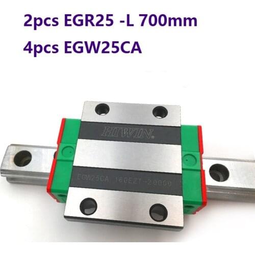 2pcs origial Hiwin rail EGR25 -L 700mm linear guide + 4pcs EGW25CA flanged carriage blocks for CNC router