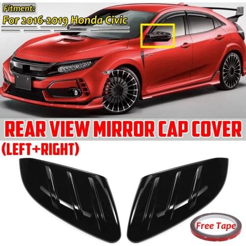 A Pair Car Side Door Rear View Mirror Cover Cap Add on For Honda For Civic 2016-2020 Glossy Black Car Rearview Mirror Cap Covers