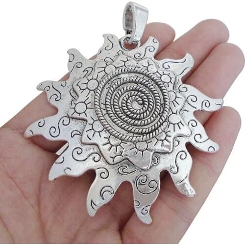 3 x Tibetan Silver Large Spiral Sun Flower Charms Pendants for Necklace Jewelry Making Findings 76x69mm