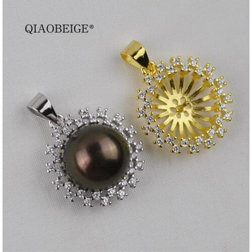 QIAOBEIGE charms for jewelry making supplies S925 Silver white color / gold pendant, DIY fittings handmade Glue Pearl component