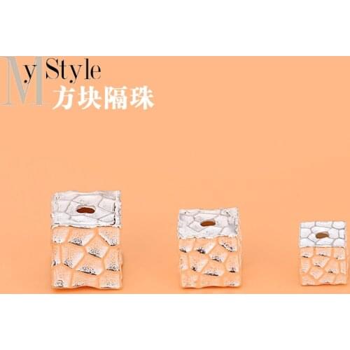 Shuiwen square separated beads S925 pure silver beads loose beads handmade DIY beads material Bracelet accessories