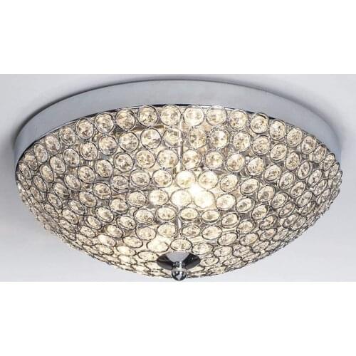 Modern Clear Crystal Beads Ceiling Light with 2 Lights Flush Mount for Bedroom Living Room Small Bowl Shade Chrome Ceiling Lamp