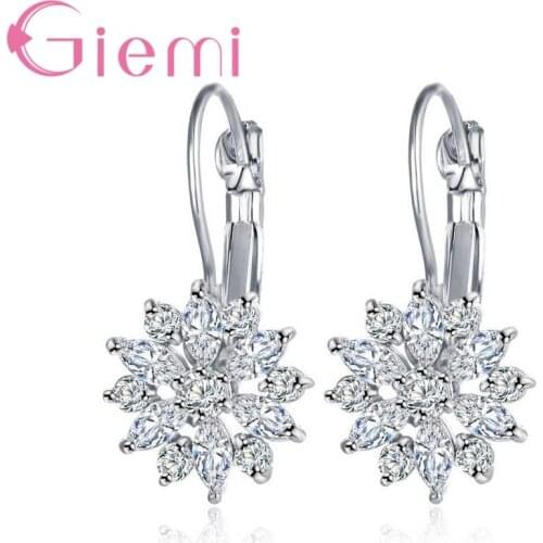 Rhinestones Flower Stud Earrings 925 Sterling Silver For Women Bijoux Vintage Love Wedding Earring Statement Jewelry