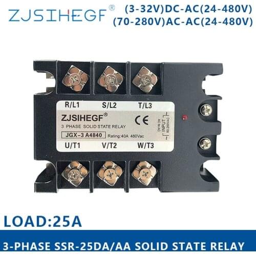 Three phase SSR 25 DA/AA 3-32VDC/70-280VAC Three phase solid state relay output24-480VAC with Heat sink for PLC equipment